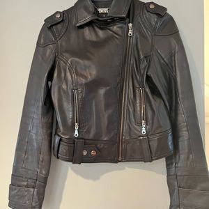 Small, Black, DKNY leather jacket.  100% genuine leather
